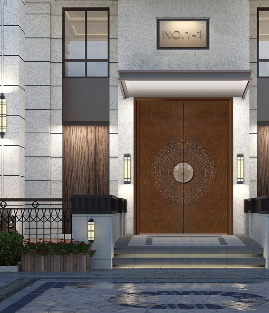 Custom Decorative Aluminum Entrance Door with Embossed Artistic Design