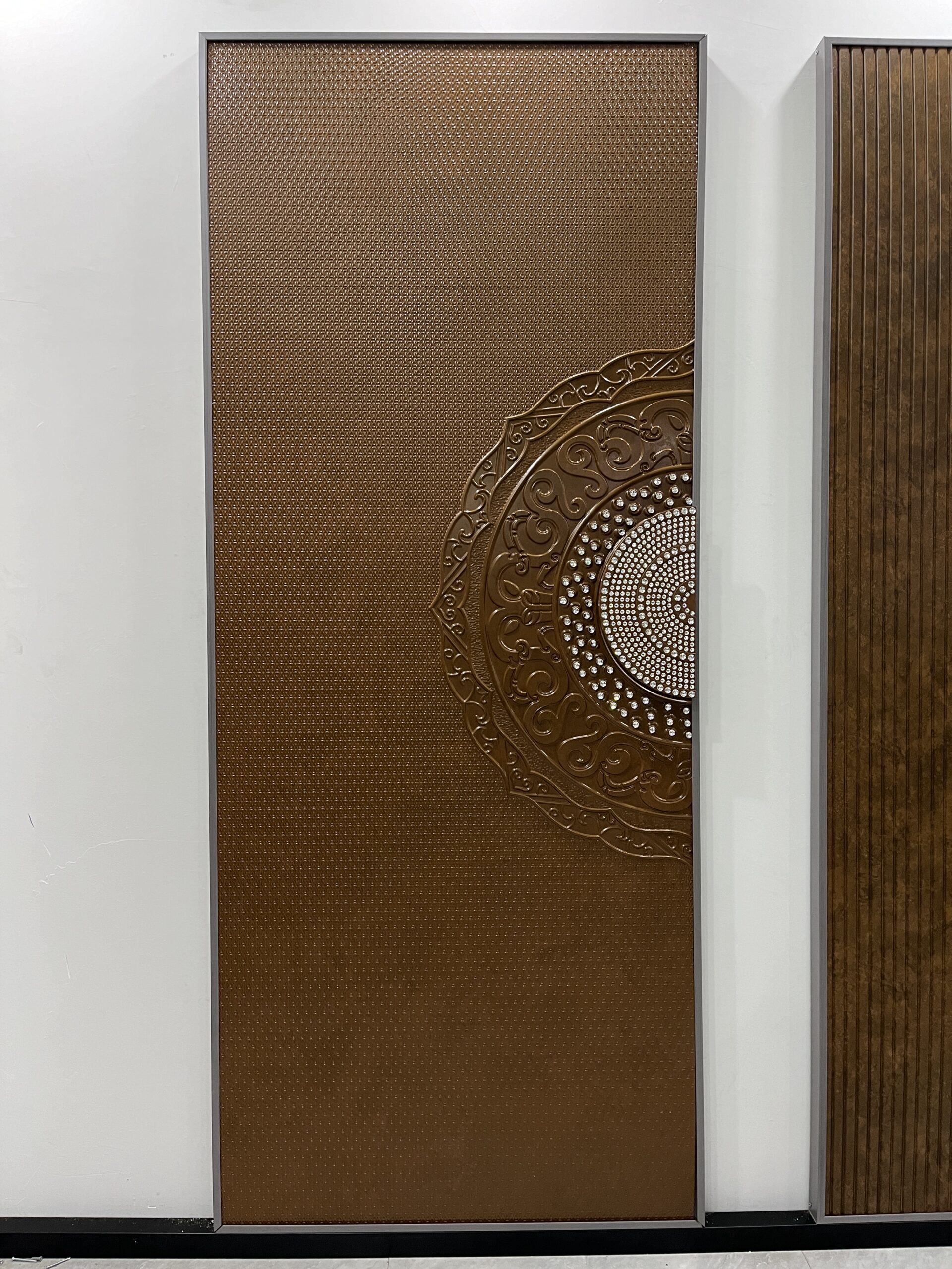 Custom Aluminum Single Entrance Door with Textured Panel Design - Image 2