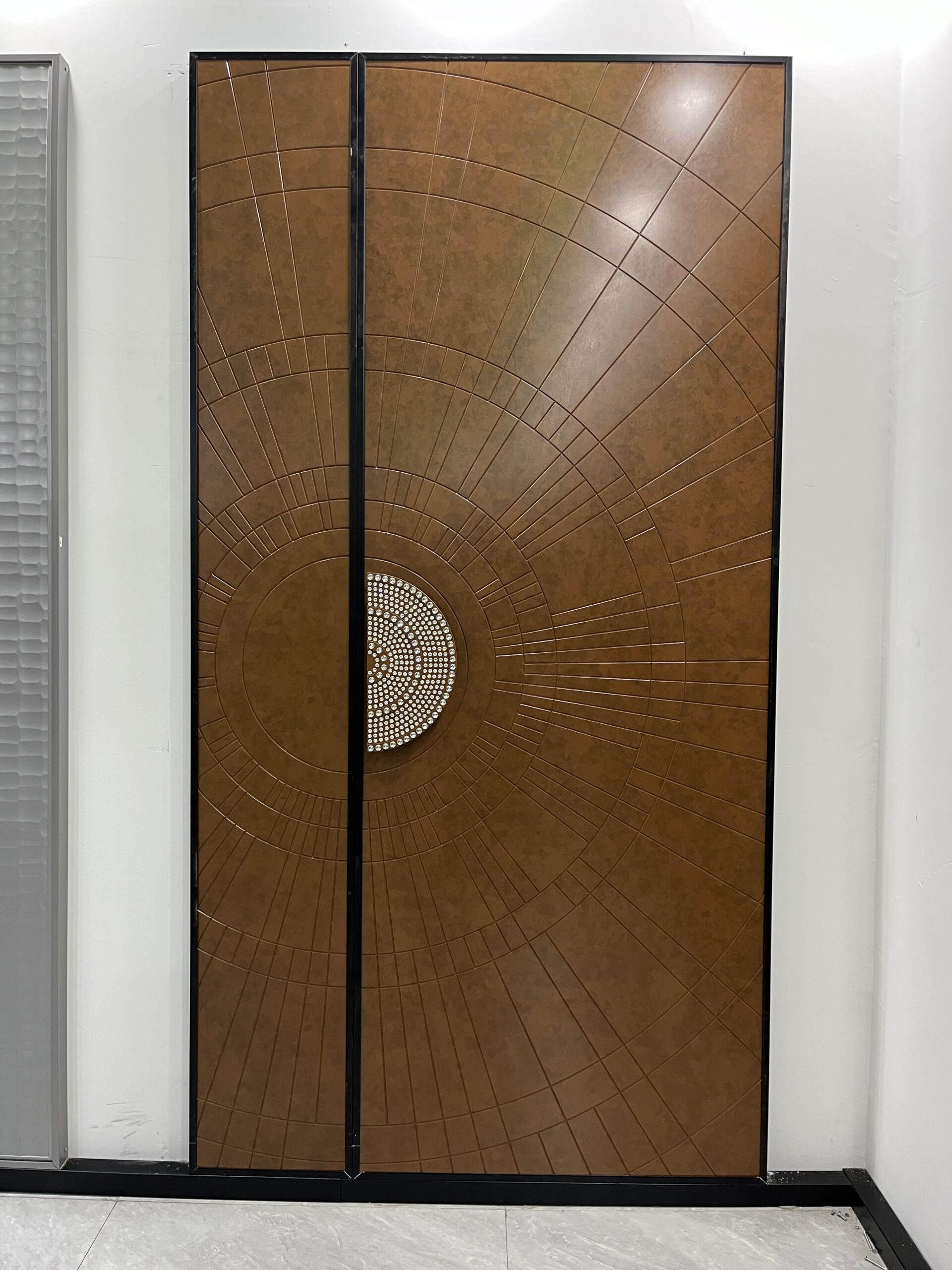 Radial Pattern Luxury Metal Entrance Door with Crystal Center - Image 2